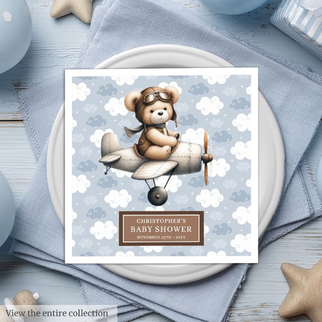 Custom Teddy Bear Pilot Napkins Baby Boy Dusche Serviette (Custom Teddy Bear Pilot Napkins for Baby Boy Shower)