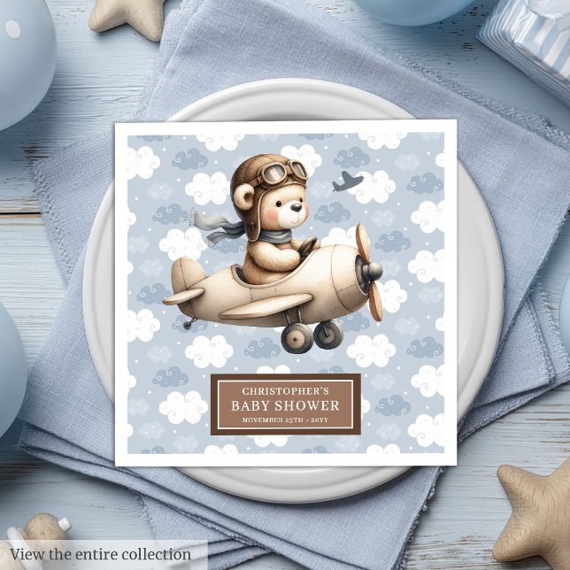 Custom Teddy Bear Pilot Napkins für Babydusche Serviette (Custom Teddy Bear Pilot Napkins for Baby Shower)