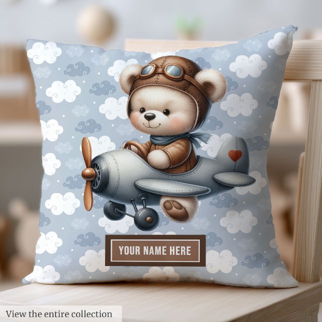 Custom Teddy Bear Pilot Pillow Baby Boy Kinderzimm Kissen (Custom Teddy Bear Pilot Pillow for Baby Boy Nursery)