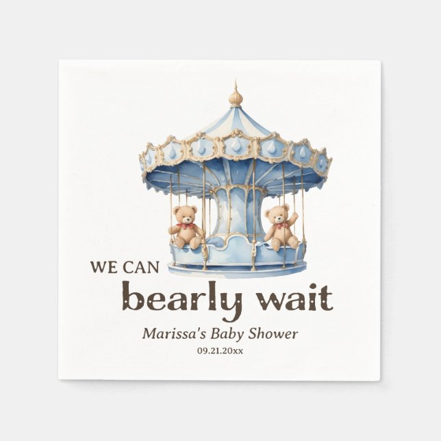 Custom Teddy Bear Twin Boys Babydusche Serviette (Vorderseite)