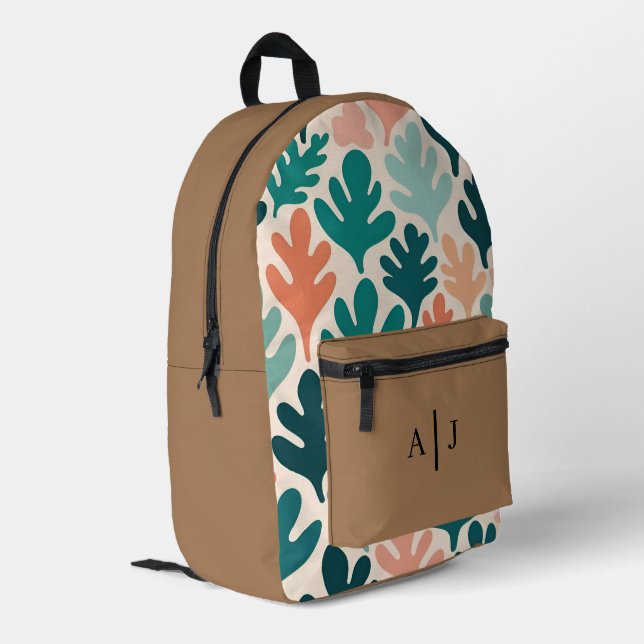 Custom Teen Backpack - Mocha Brown mit Initialen Bedruckter Rucksack (Rückseitige Ecke links)