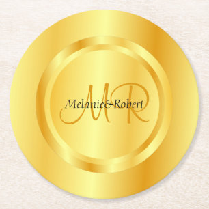 Custom Template Gold Look Moderne Monogram Elegant Runder Pappuntersetzer