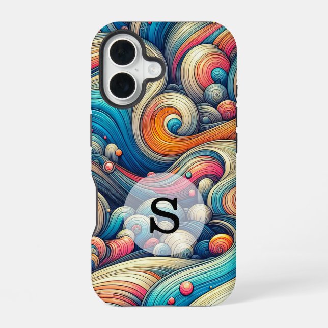 Custom Template Psychedelic Wavy Print iPhone 16 Hülle (Rückseite)
