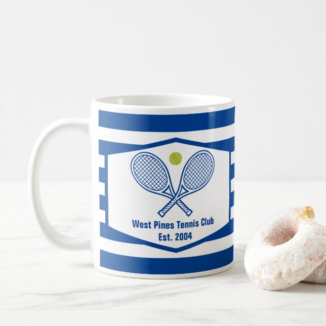 Custom Tennis Country Club Blaue Streifen Kaffeetasse (Mit Donut)
