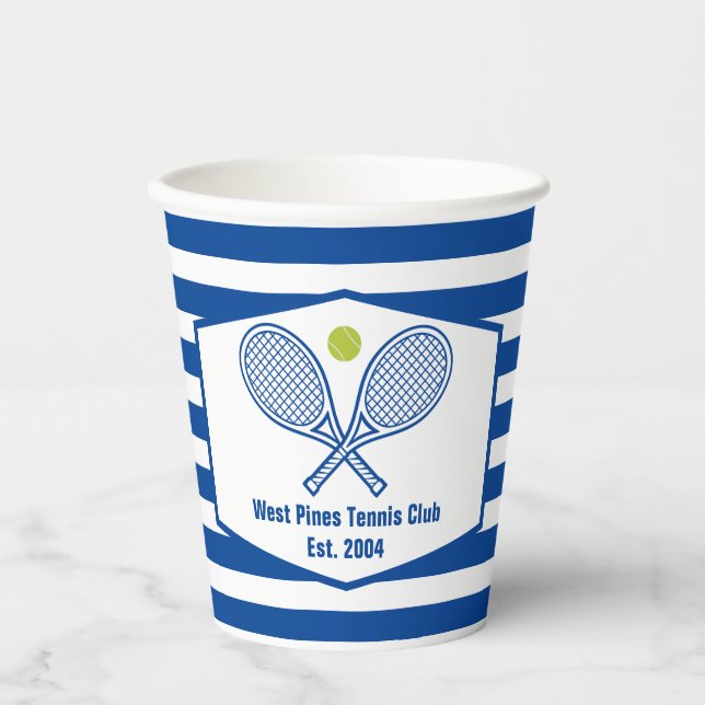 Custom Tennis Country Club Blaue Streifen Pappbecher (Vorderseite)