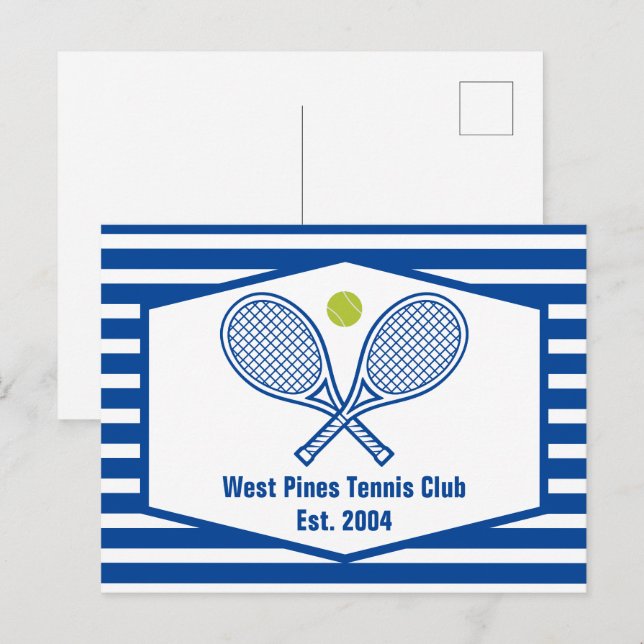 Custom Tennis Country Club Blaue Streifen Postkarte (Vorne/Hinten)