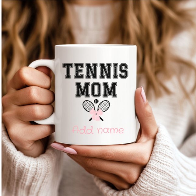 Custom Tennis Mama mit rosa Bow & Rackets Kaffeetasse (Von Creator hochgeladen)