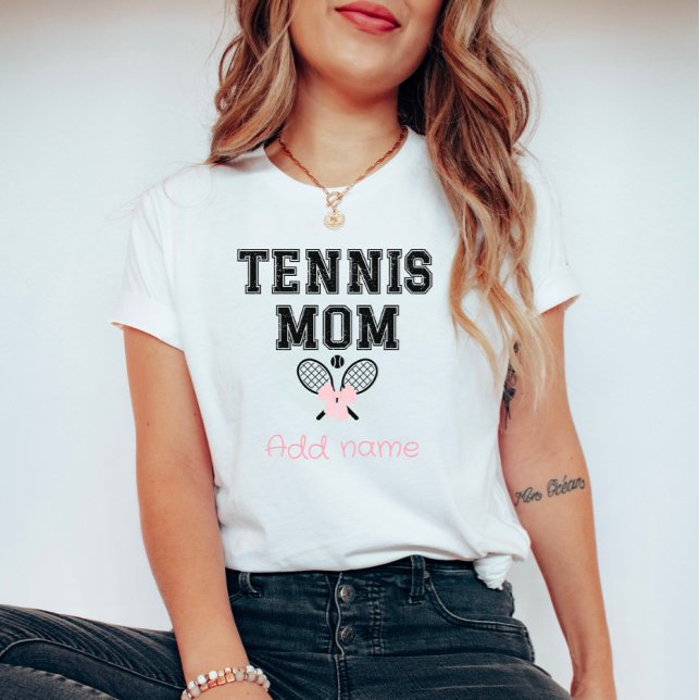 Custom Tennis Mama T - Shirt mit rosa Bow & Racket (Von Creator hochgeladen)