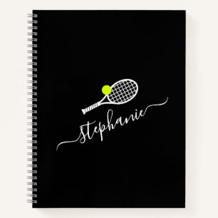 Custom Tennis Racket Monogram Name Black Notebook Notizbuch