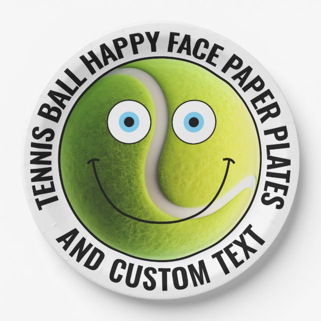 Custom Tennis Theme Party BLUE EYES Happy Face 9" Pappteller (Vorderseite)