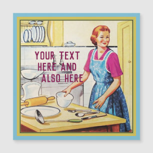 Custom Text 1950s Vintag Housefrau in Kitchen Magnetkarte