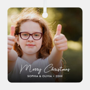 Custom Text 2 Foto Trendy Frohe Weihnachten Ornament Aus Metall