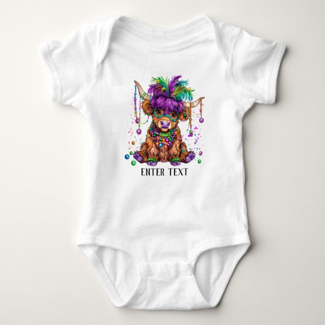 Custom Text Baby Girl Niedlich Mardi Gras Highland Baby Strampler (Vorderseite)