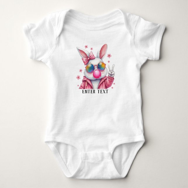 Custom Text Baby Girl Rabbit Bunny Strampler (Vorderseite)