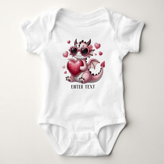 Custom Text Baby Girl T-Rex Dino Liebe Baby Strampler (Vorderseite)