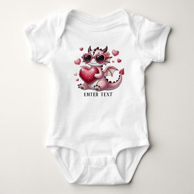 Custom Text Baby Girl T-Rex Dino Liebe Strampler (Vorderseite)