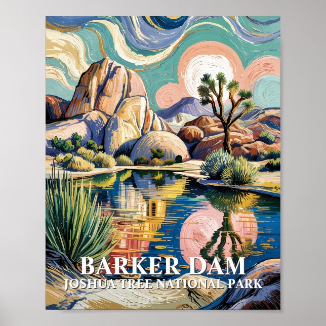 Custom Text Barker Dam Joshua Tree Van Gogh Desert Poster (Vorne)