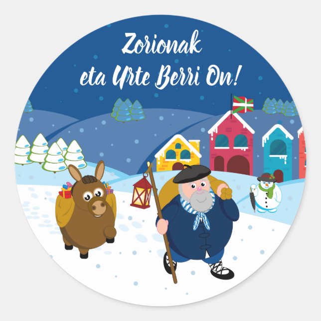 Custom text Baskische Olentzero Weihnachtsschneesz Runder Aufkleber (Vorderseite)