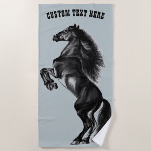 Custom Text Beach Handtuch - Schwarzes Wildpferd z
