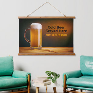 Custom Text Beer Glass / Pub Wandteppich Mit Holzrahmen