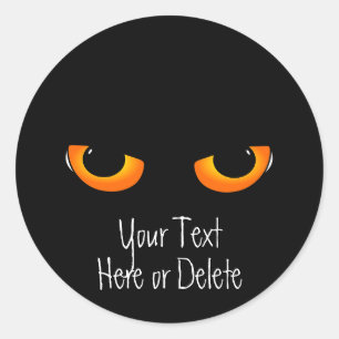 Custom Text Black Kitty Cat Golden Eyes Halloween Runder Aufkleber
