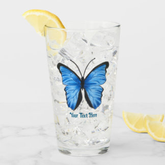 Custom Text Blue Butterfly Glas