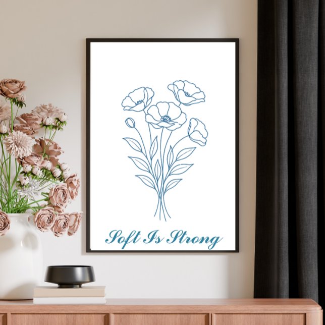 Custom Text Blue Poppy Botanical Line Art Poster (Von Creator hochgeladen)