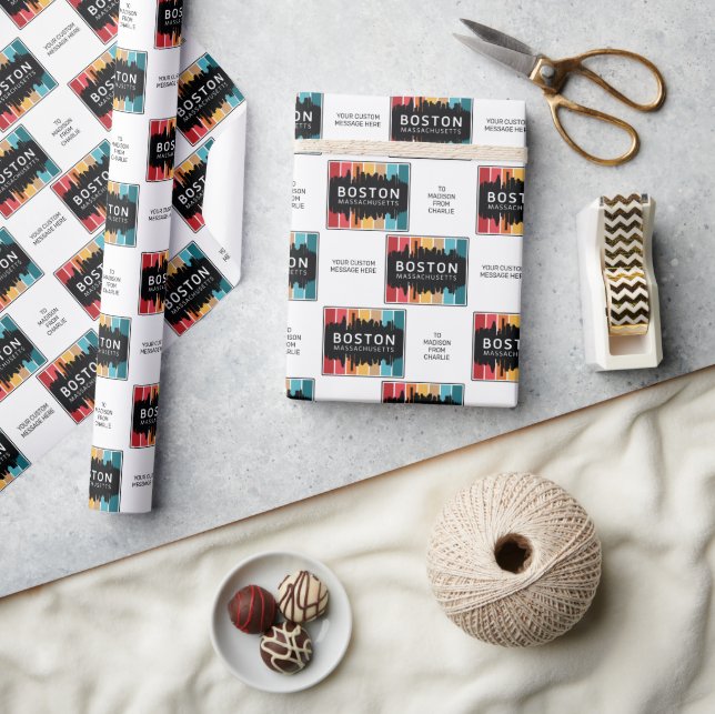Custom Text Boston Massachusetts Geschenkpapier (Kunsthandwerk)