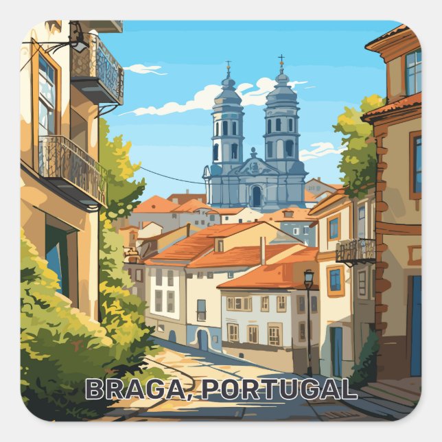 Custom Text Braga Portugal Quadratischer Aufkleber (Vorderseite)