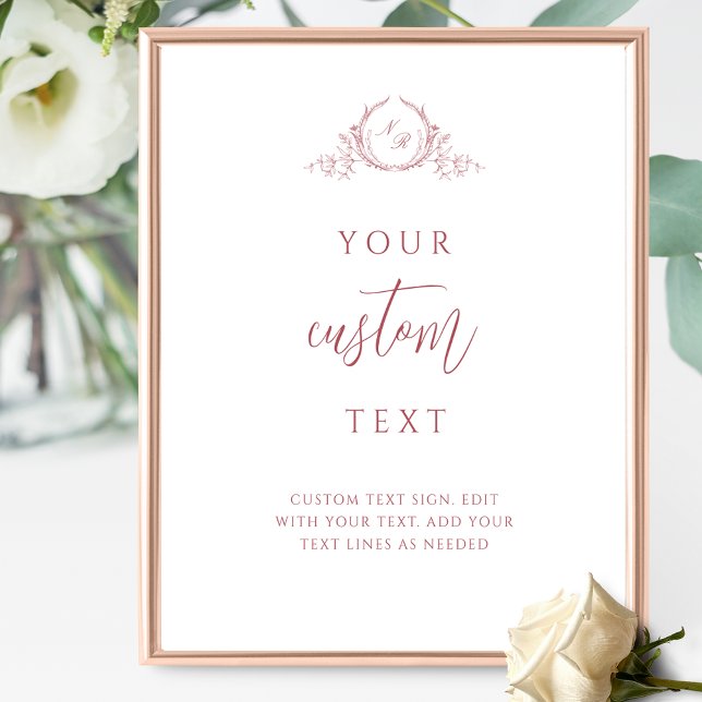 Custom Text Burgundy Script Monogram Wedding Sign Poster (Von Creator hochgeladen)