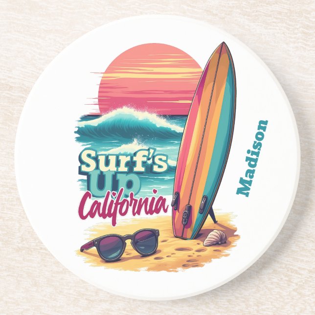 Custom Text California Surfing Getränkeuntersetzer (Vorne)