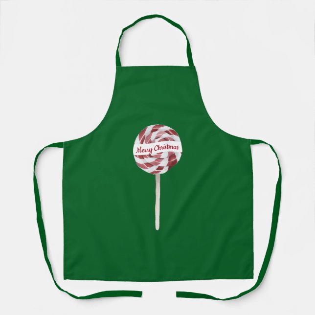 Custom Text Candy Cane Swirl Christmas Lollipop Schürze (Vorderseite)