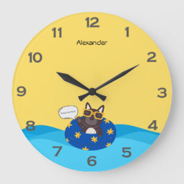 Custom Text Cartoon Hund Gelb Große Wanduhr