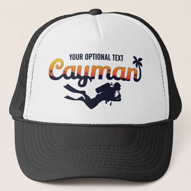 Custom Text Cayman Islands Scuba Diver Truckerkappe (Vorderseite)