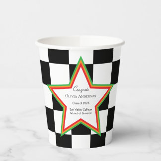 Custom Text, Checkered Graduation Party Paper Cups Pappbecher
