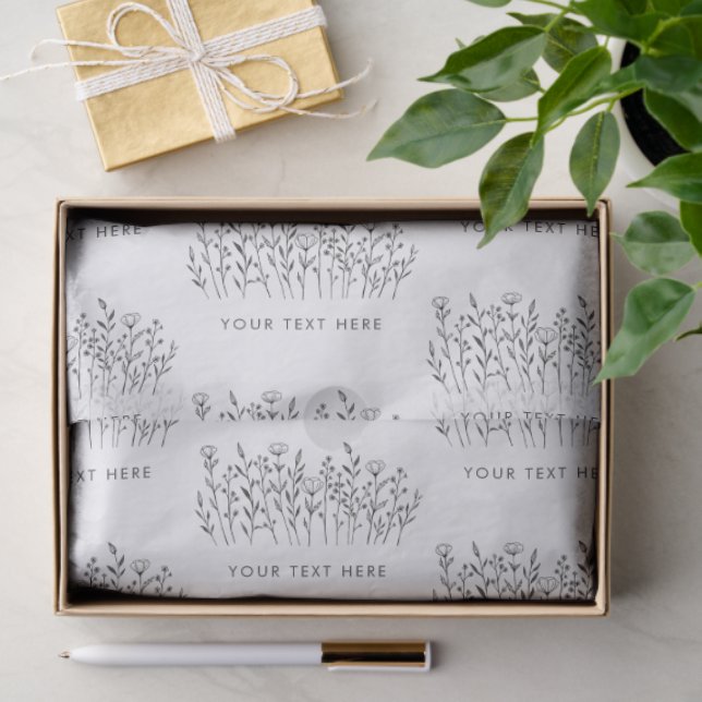 CUSTOM TEXT Chic Elegant Wildflower Line Art Seidenpapier (Geschenk)