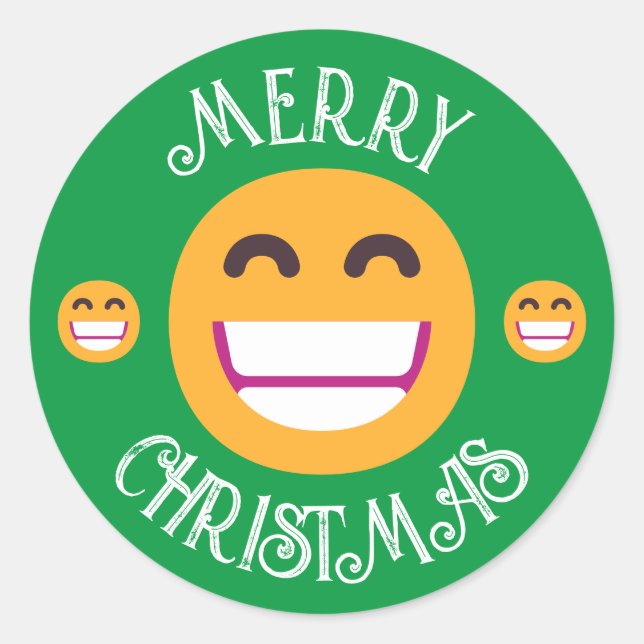 Custom Text & Colors Beaming Gesicht Emojis Weihna Runder Aufkleber (Vorderseite)