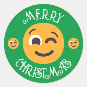 Custom Text & Colors Winking Face Emojis Weihnacht Runder Aufkleber