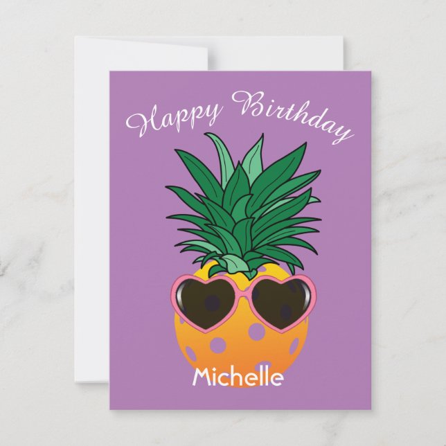 Custom text / colour Pickleball pineapple birthday Karte (Vorderseite)