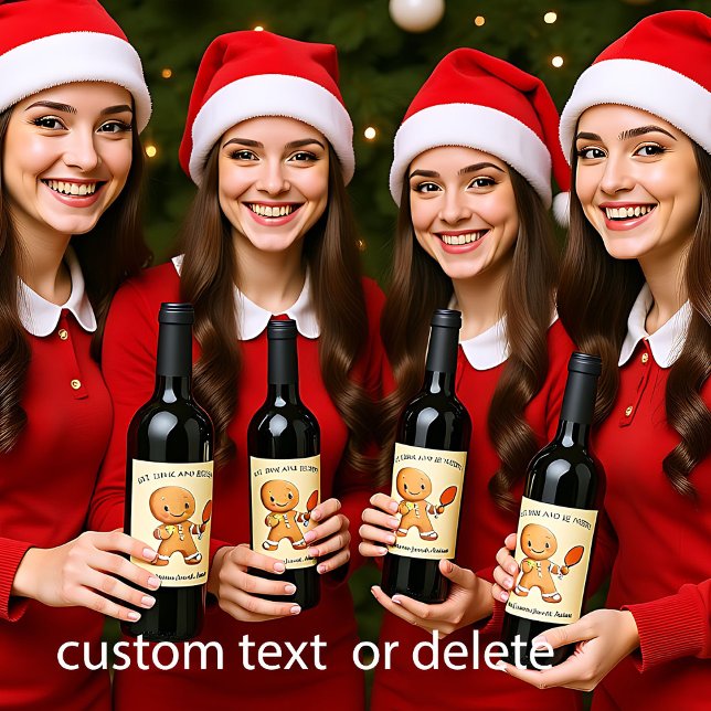 Custom text Crumbly Christmas Kundgebung Gingerbre Weinetikett (Custom text Crumbly Christmas Rally Gingerbread Wine Label)