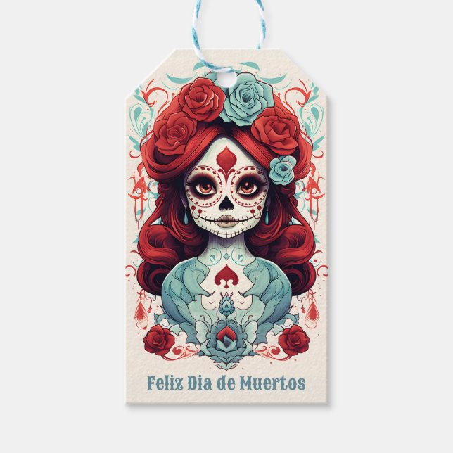 Custom text Dia de Muertos ☠️ La Calavera Catrina Geschenkanhänger (Vorderseite)