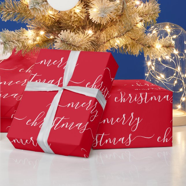 Custom Text Elegant Red And White Merry Christmas Geschenkpapier (Feiertage)