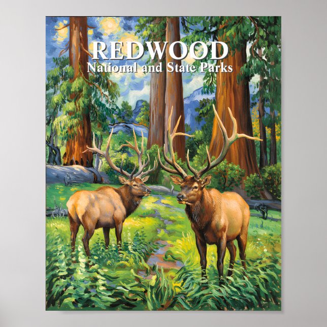 Custom Text Elk Redwood California Forest Van Gogh Poster (Vorne)
