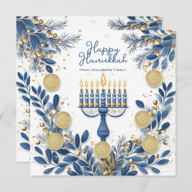 Custom text Festivage Hanukkah Feiertagskarte (Vorne/Hinten)