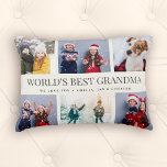 Custom Text Foto Collage World BEST GRANDMA Dekokissen<br><div class="desc">Weltet das beste Oma! Moderner Familiensatz,  dieses maßgeschneiderte Foto Collage Design macht eine schöne Anzeige für Ihre Lieblingsfotos von Kindern,  Enkeln,  Hochzeiten oder anderen besonderen Anlässen. Großeltern ein tolles Geschenk! 2 Zeilen mit vollständig anpassbarem Text.</div>