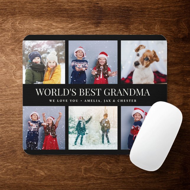 Custom Text Foto Collage World's BEST GRANDMA Mousepad (Von Creator hochgeladen)