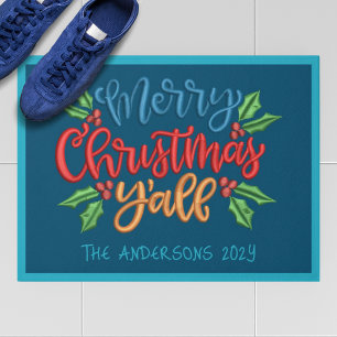 Custom Text Frohe Weihnachten Y'ALL BLAUE RED GREE Fußmatte