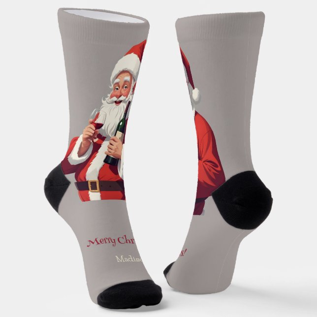 Custom Text Funny Betrunken Santa Socken (Gewinkelt)