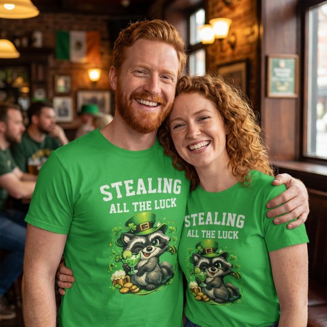 Custom Text Funny Raccoon St. Patrick's Day T-Shirt (Von Creator hochgeladen)