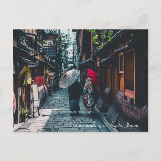 Custom Text Geisha Stroll Neighbour Kyoto Japan Postkarte (Vorderseite)